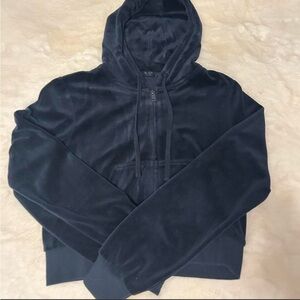 Brandy Melville black velour cropped hoodie
